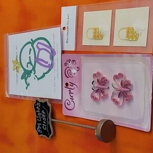 Set of 3 Handmade Sticker Sets Girly Tea Purse Gloves Butterflies